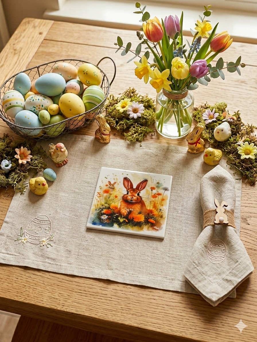 Spring Rabbits Easter Coaster – Seasonal Gift