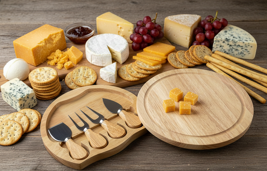 Cheese Board & Knife Set – 2-Piece Rotating Charcuterie Platter with Integrated Tool Storage