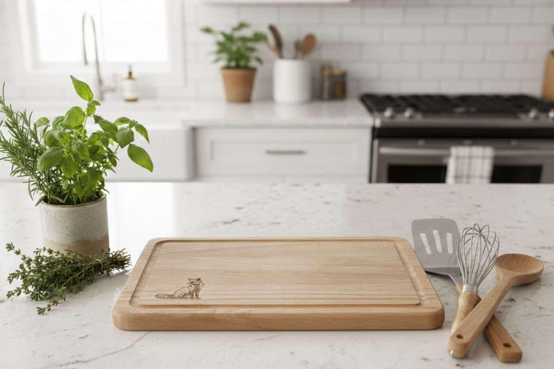 Fox Laser Engraved Personalised Chopping Board | Hevea Wood
