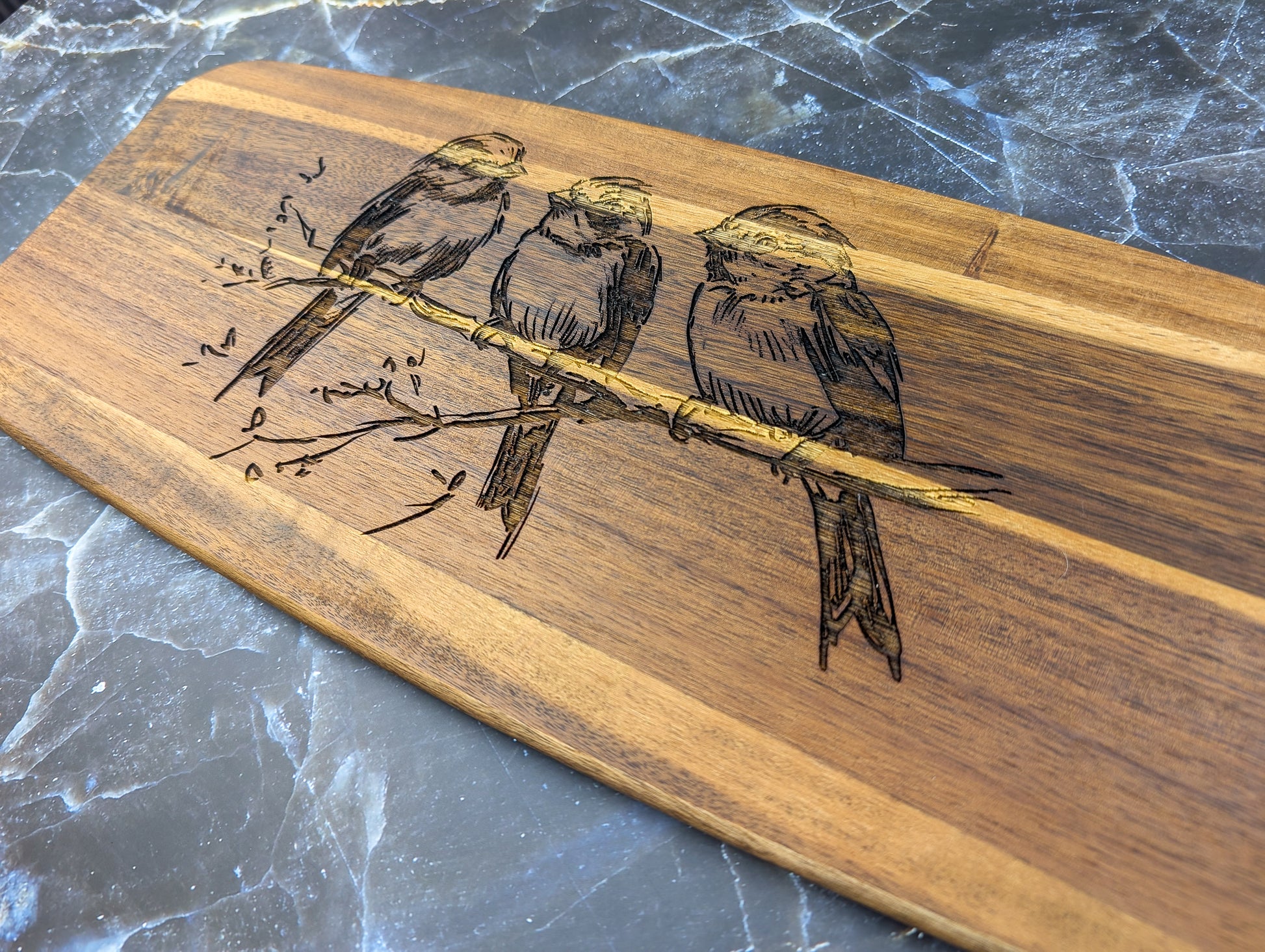 3 Birds Acacia Server Board 63cm x 20 cm - A & C Creative Concoctions