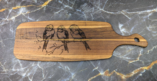 3 Birds Acacia Server Board 63cm x 20 cm - A & C Creative Concoctions