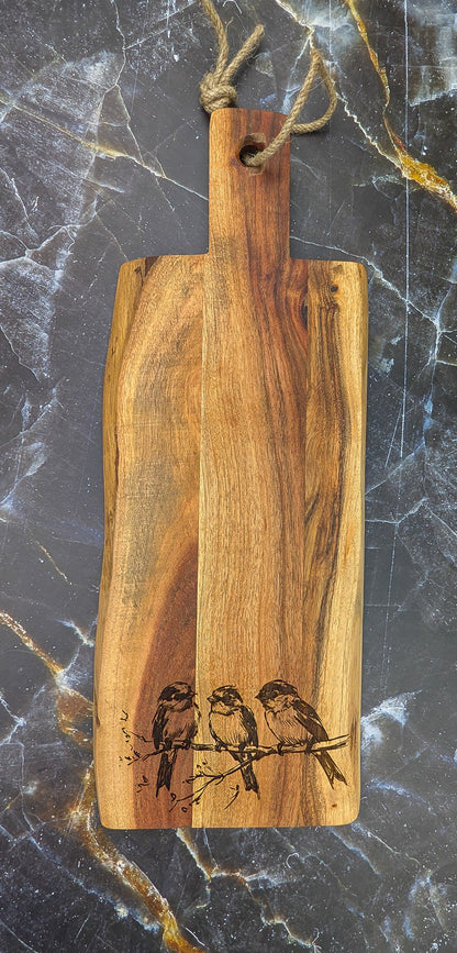 3 Birds Acacia Server Board 50cm x 20cm - A & C Creative Concoctions