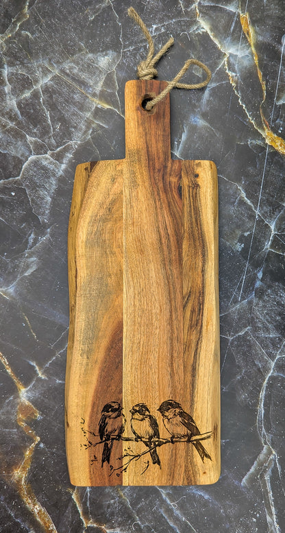 3 Birds Acacia Server Board 50cm x 20cm - A & C Creative Concoctions