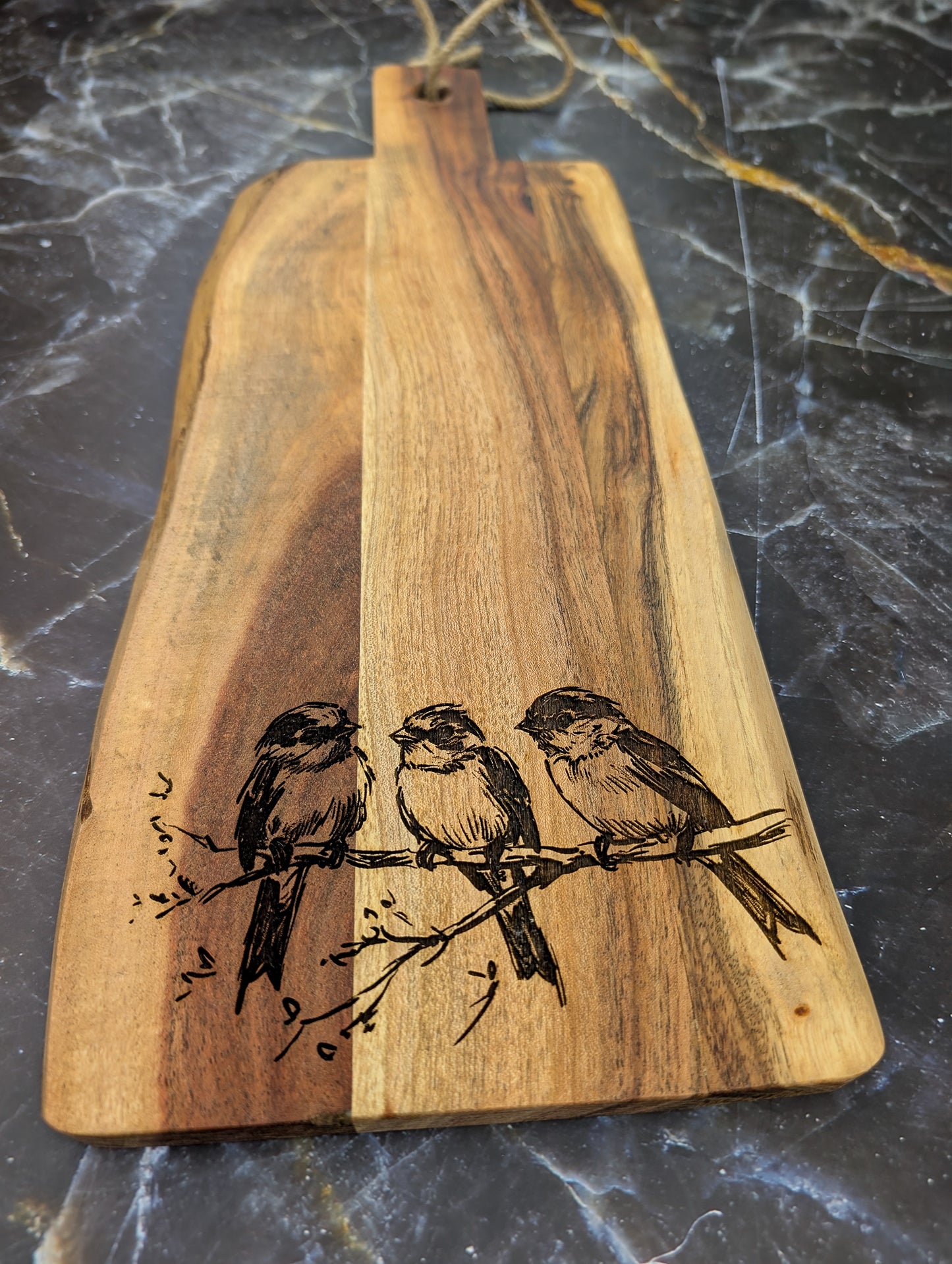 3 Birds Acacia Server Board 50cm x 20cm - A & C Creative Concoctions