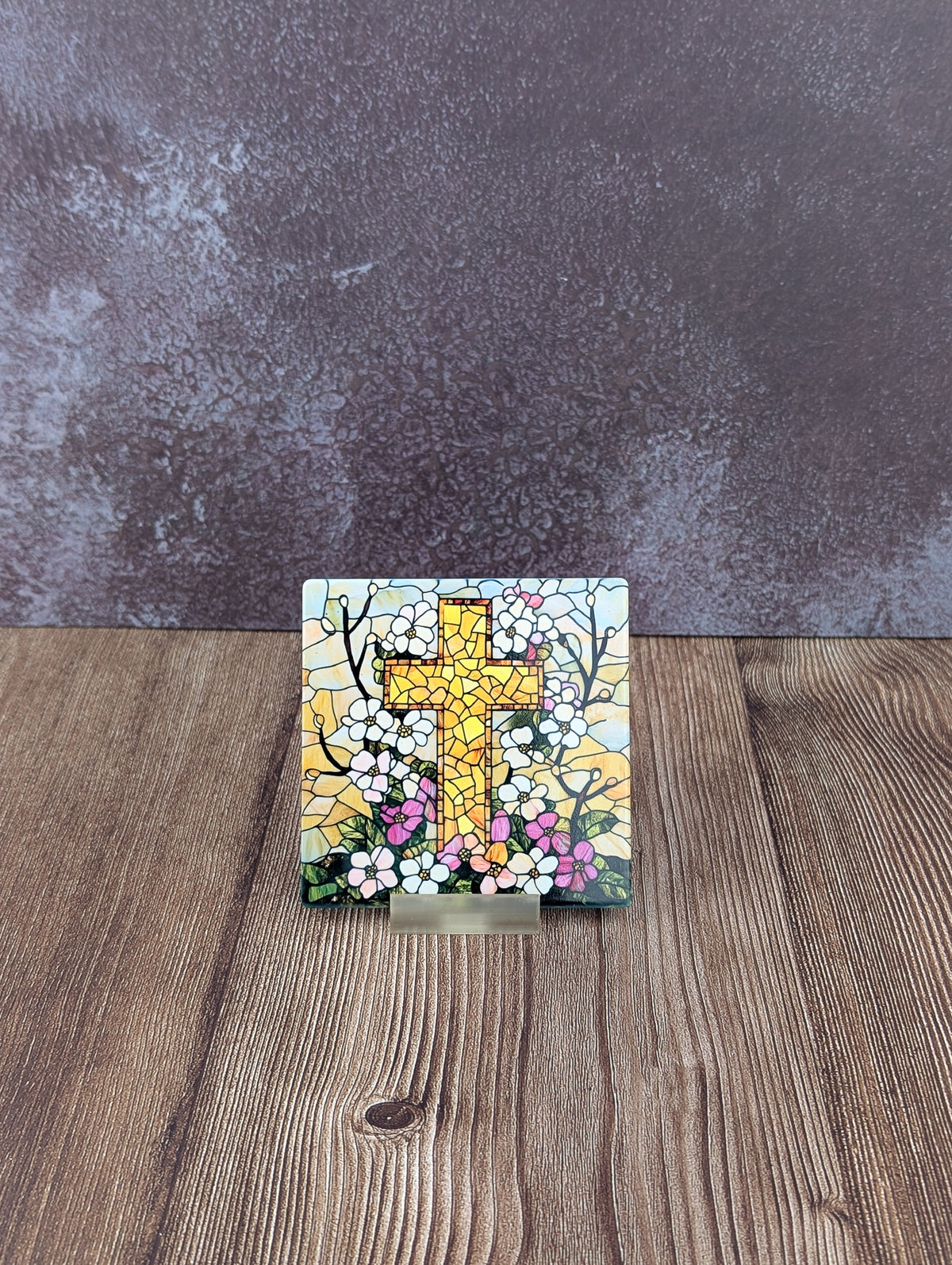 Stain Glass Cross ceramic coaster - A & C Creative Concoctions