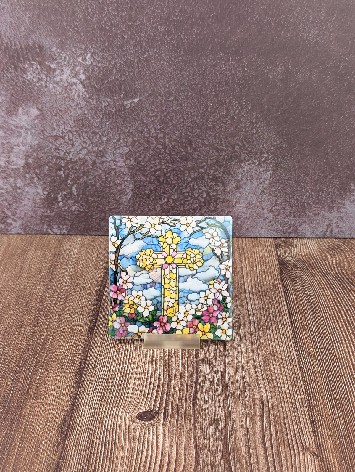 Stain Glass Cross ceramic coaster - A & C Creative Concoctions