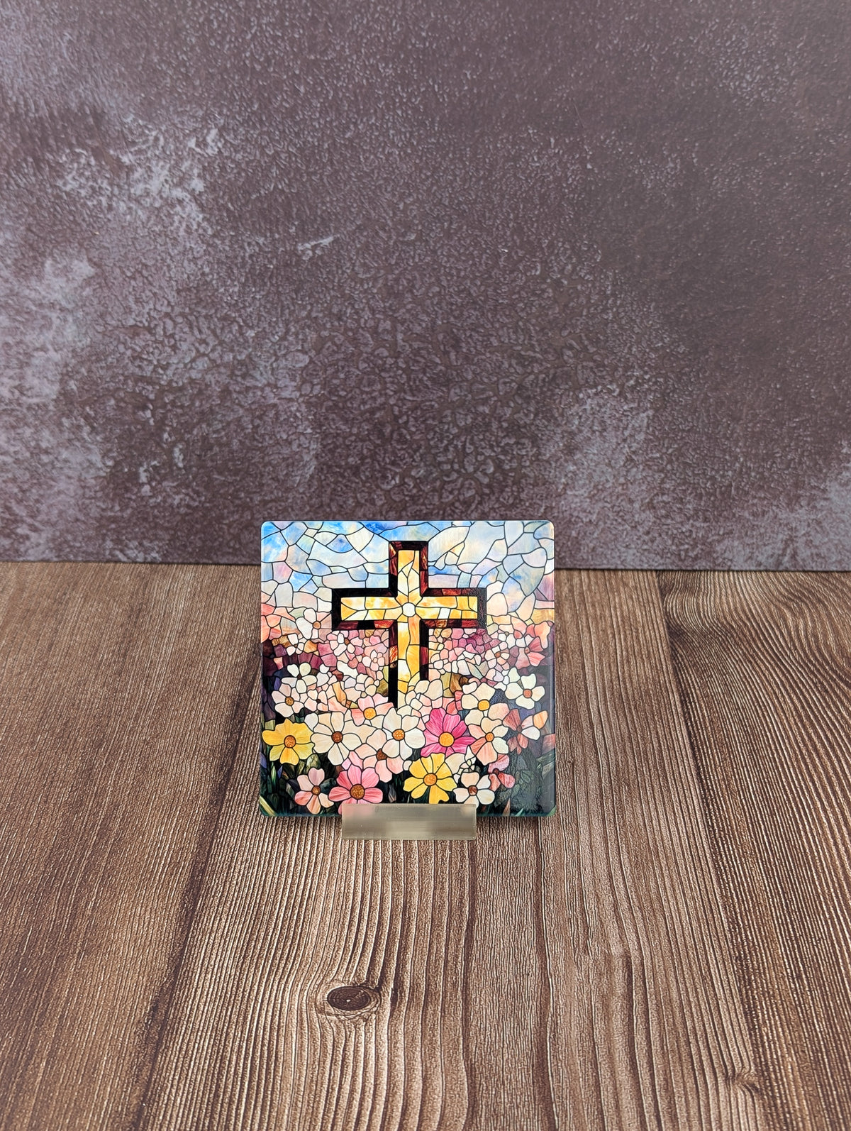 Stain Glass Cross ceramic coaster - A & C Creative Concoctions