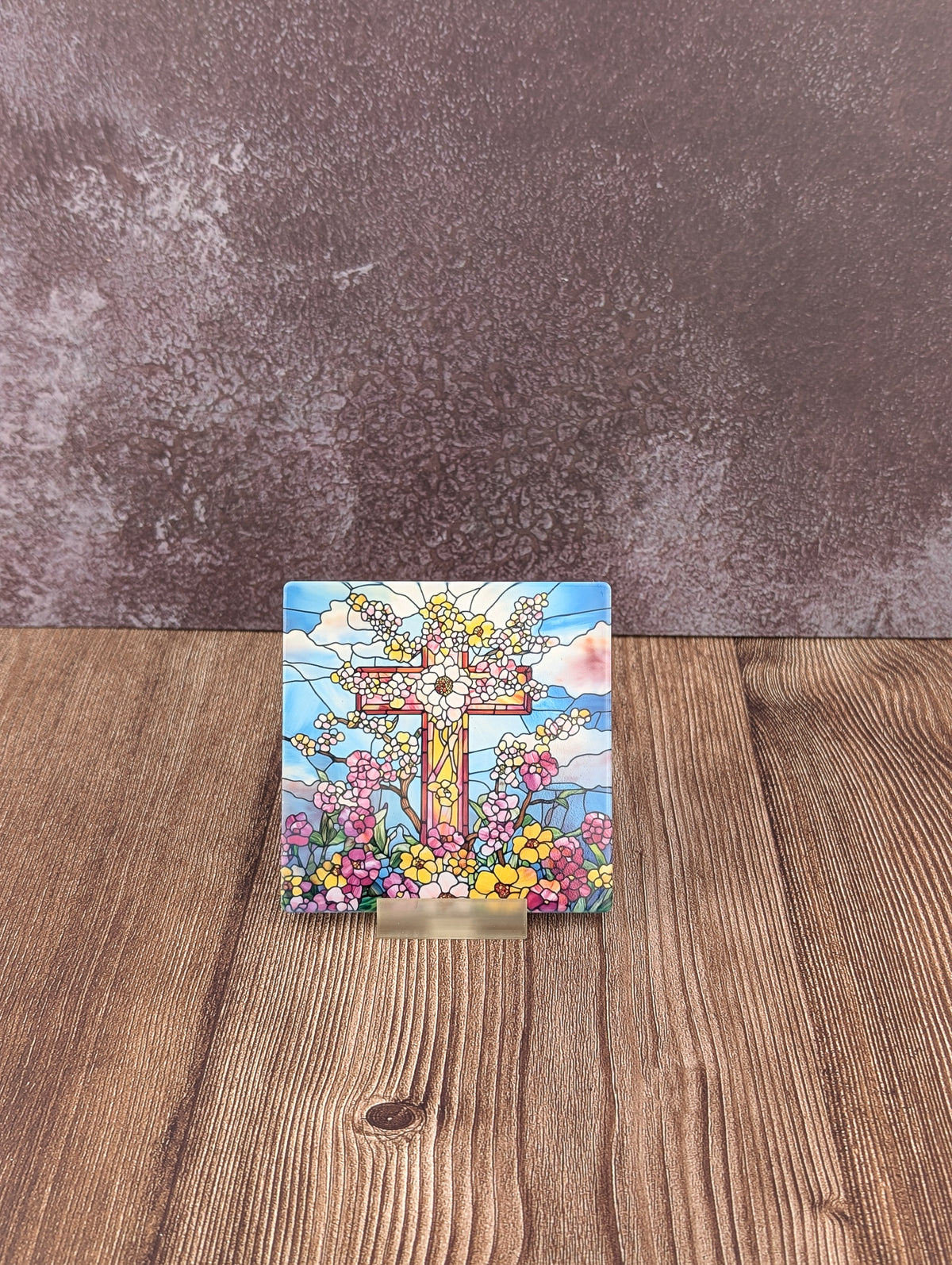 Stain Glass Cross ceramic coaster - A & C Creative Concoctions