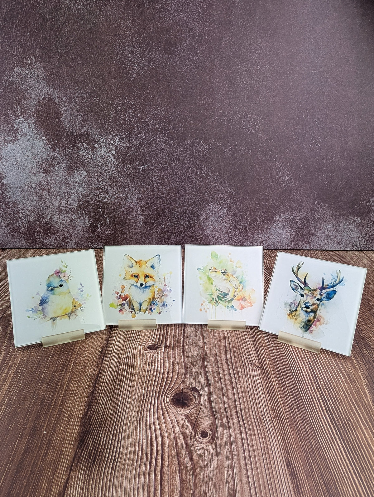 Watercolour animals - glass coasters - A & C Creative Concoctions